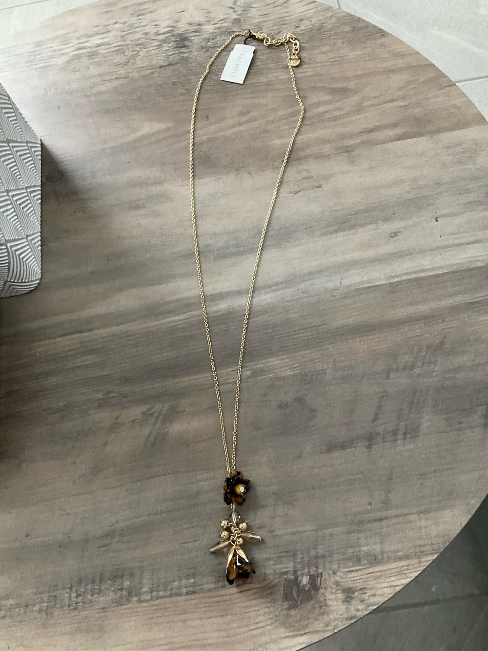 Talbots Gold-Tone Floral Pendant Necklace with Brown Gem Accents